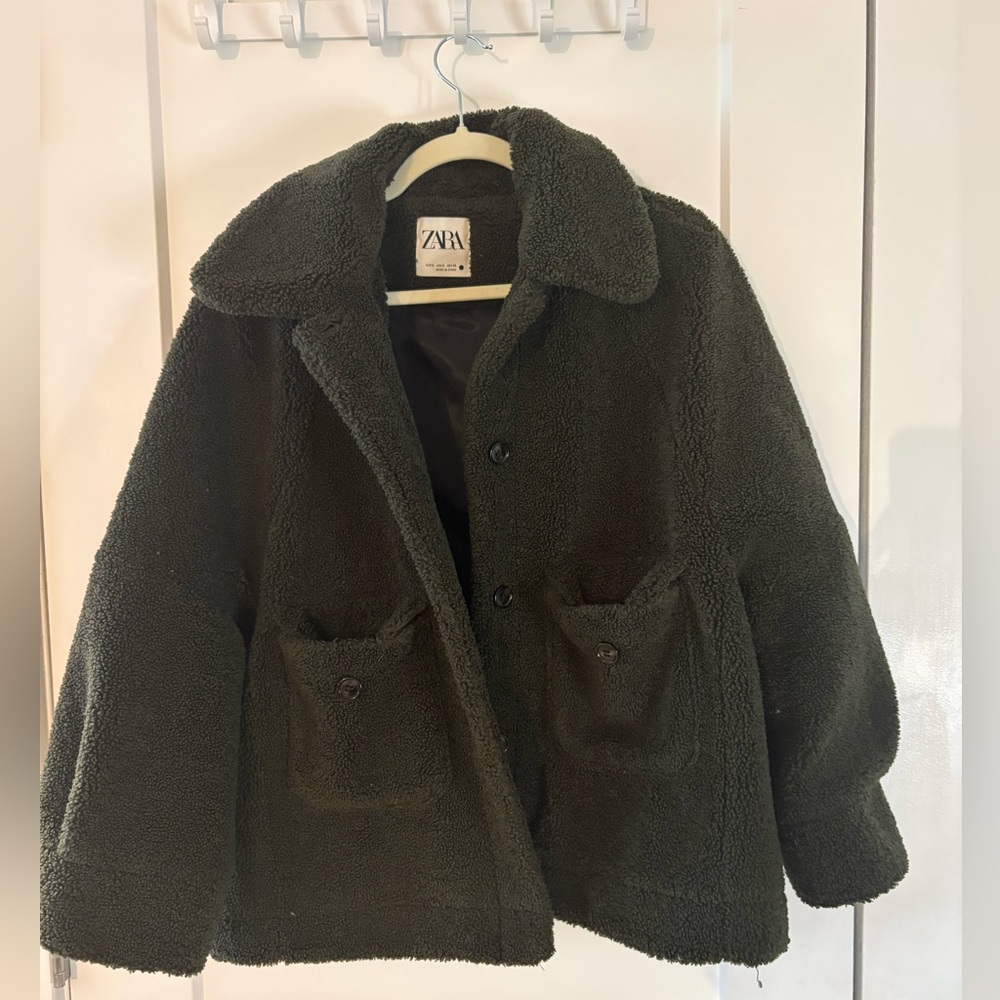 Zara Olive Green Sherpa Jacket